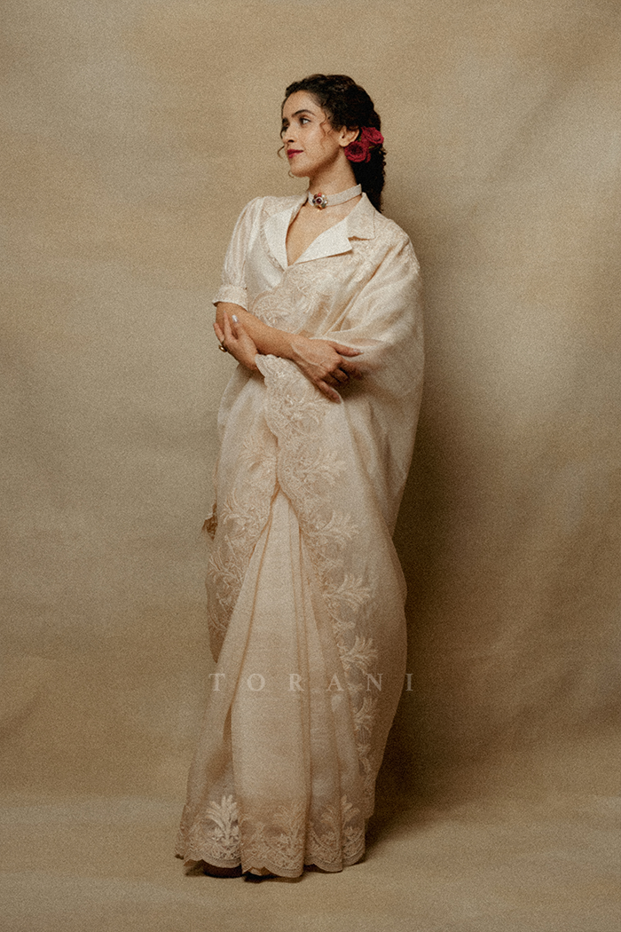 Sanya Malhotra in our Mradu Afrah Saree Set