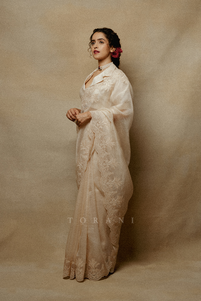 Sanya Malhotra in our Mradu Afrah Saree Set