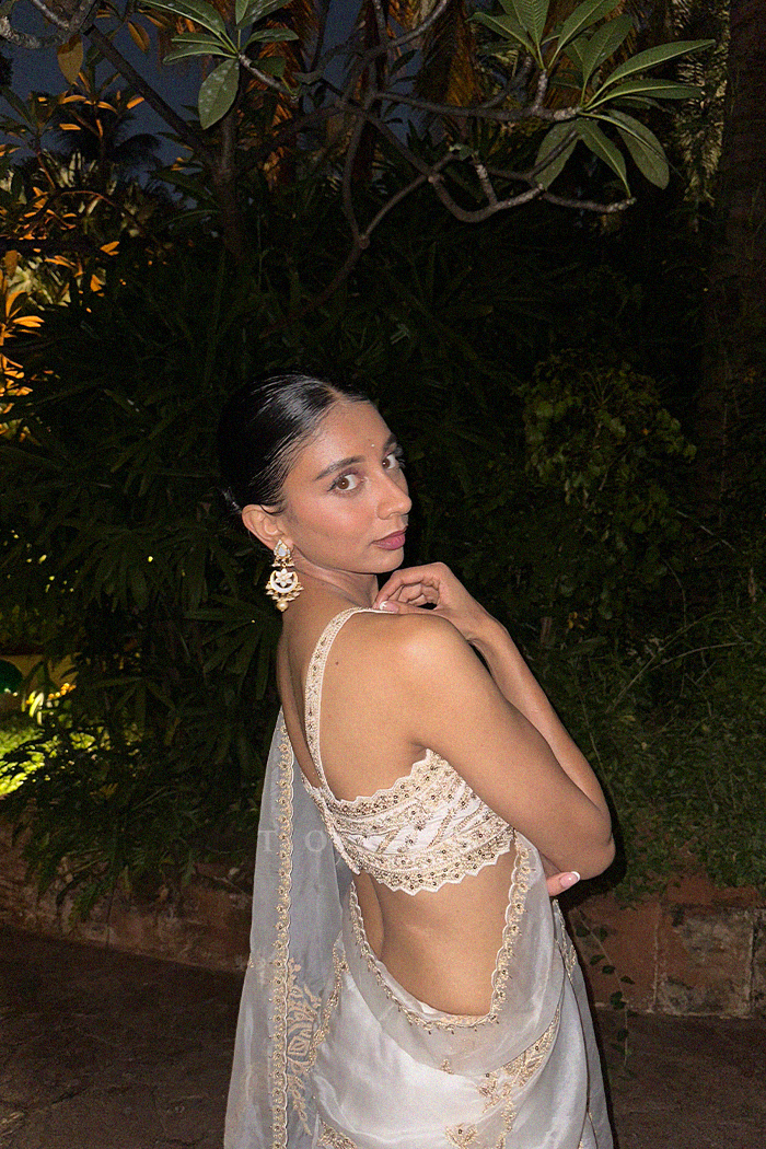 Dolly Singh in our Gul-Bano Daavya Zarra Saree Set