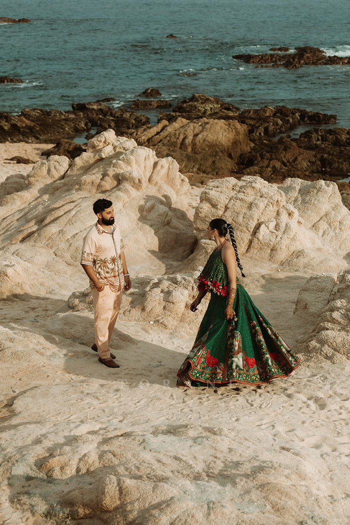 Gurlin Kaur With Her Partner in Our Panna Ashwamedha Lehenga Set &amp; Badami Nadeen Kameez Set