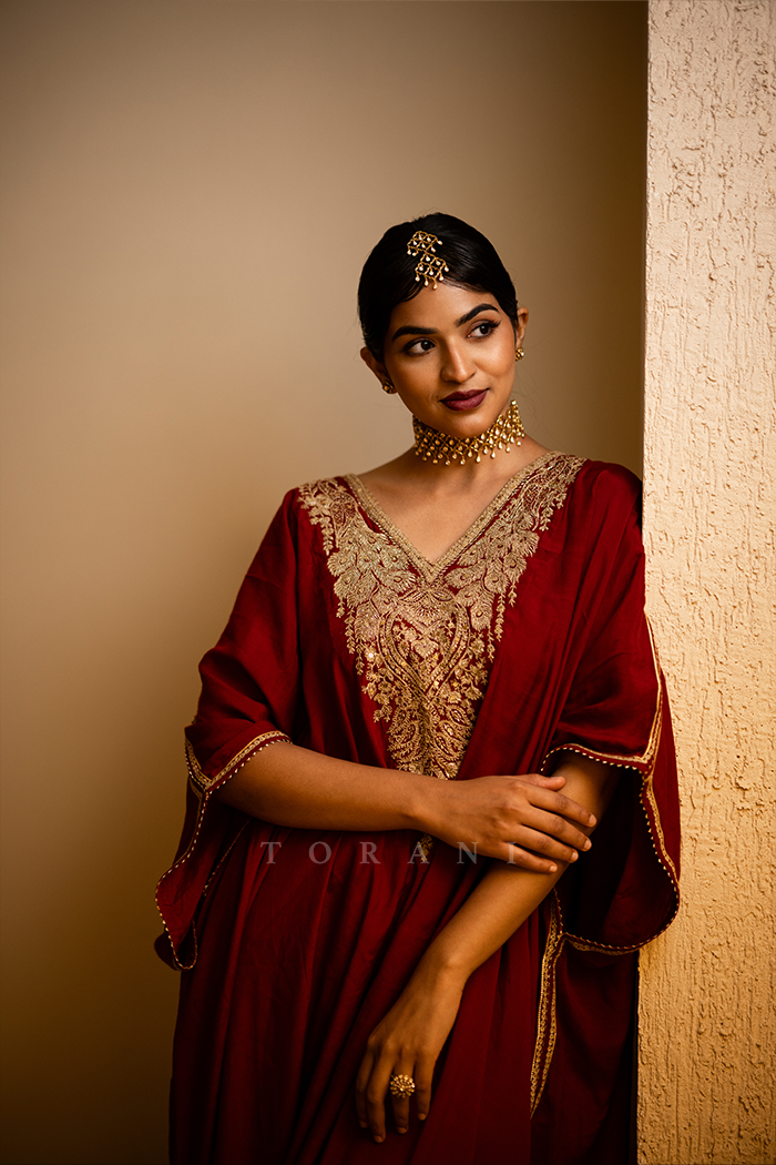 Grace Zachariah in our Sindoori Ashni Kaftan Set
