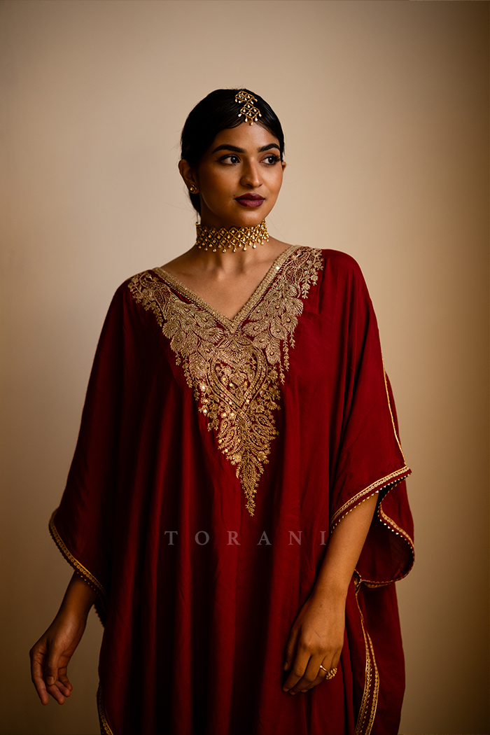 Grace Zachariah in our Sindoori Ashni Kaftan Set