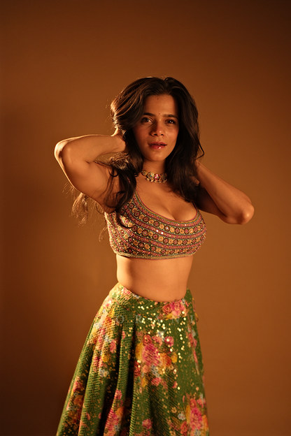 Shrishti Shrivastava in our Panna Aastika Zubaida Lehenga Set