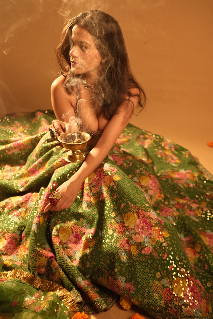 Shrishti Shrivastava in our Panna Aastika Zubaida Lehenga Set