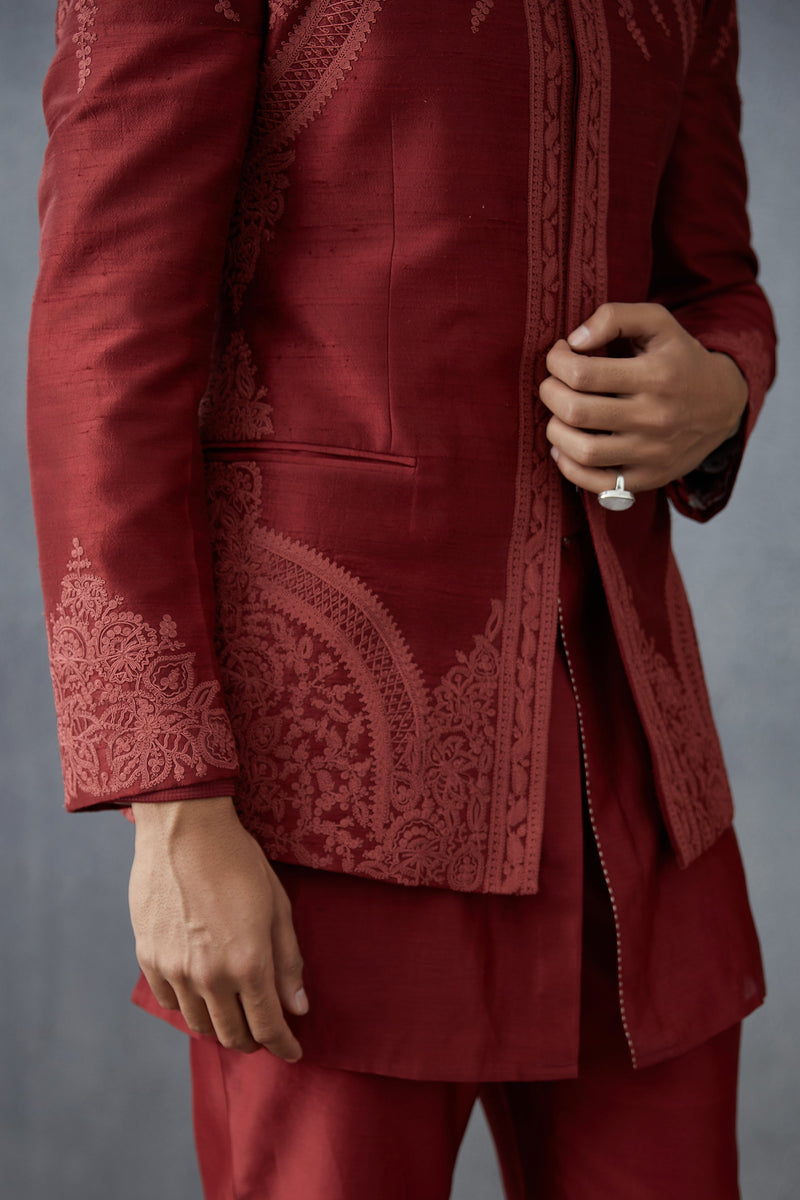 Men's Designer Embroidered Handwoven Chanderi Bandi jacket
