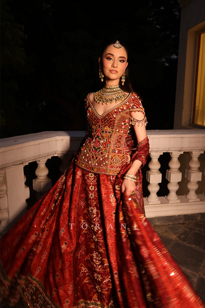 Saira Nanda in our Surkh Raktika Manchitra Lehenga Set