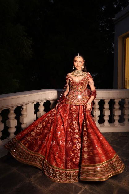Saira Nanda in our Surkh Raktika Manchitra Lehenga Set