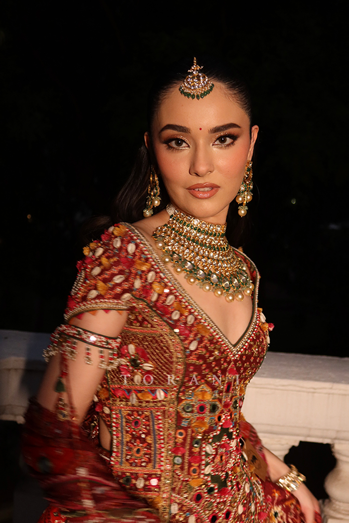 Saira Nanda in our Surkh Raktika Manchitra Lehenga Set