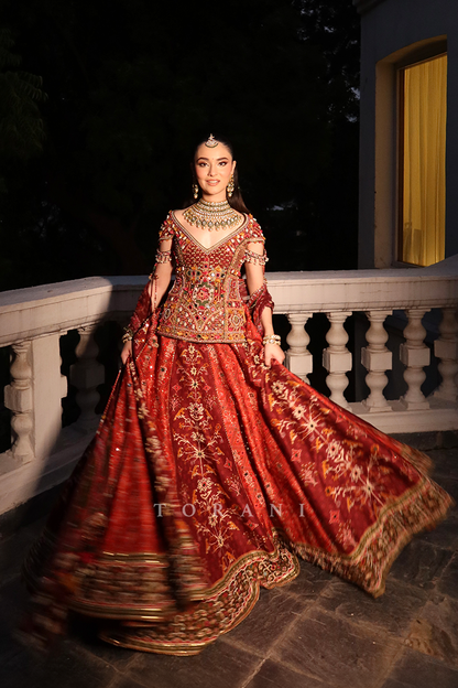 Saira Nanda in our Surkh Raktika Manchitra Lehenga Set
