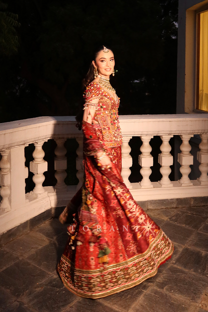 Saira Nanda in our Surkh Raktika Manchitra Lehenga Set