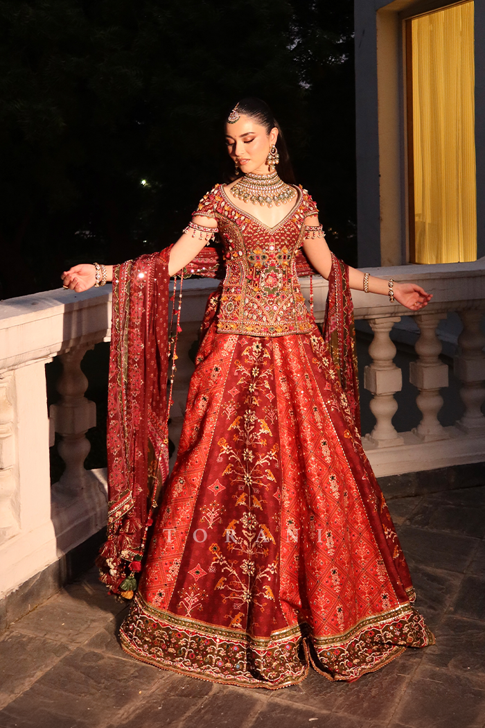 Saira Nanda in our Surkh Raktika Manchitra Lehenga Set