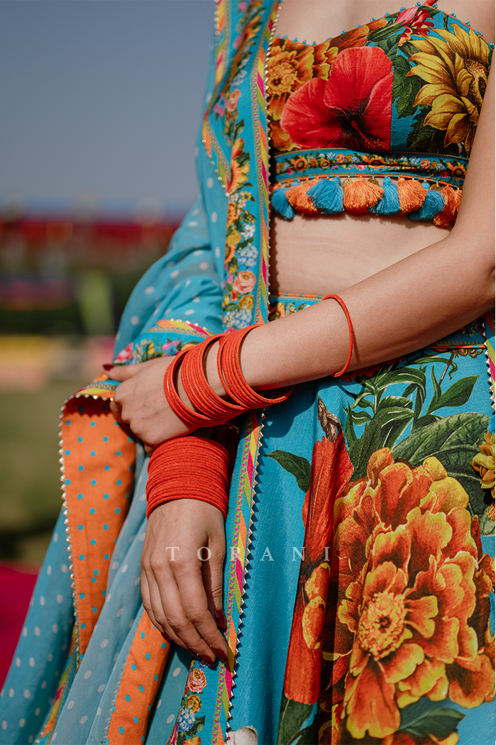 Shambhavi Dutta in our Custom Firoza Abani Lehenga Set