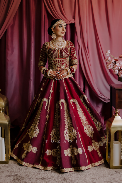 Sharlene in our Qarmazi Mazneen Lehenga Set