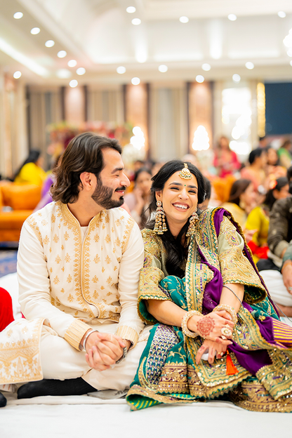 Ashna &amp; Parth in our Custom Sabeena Sharara Set and Mogra Gaurish Kurta Set