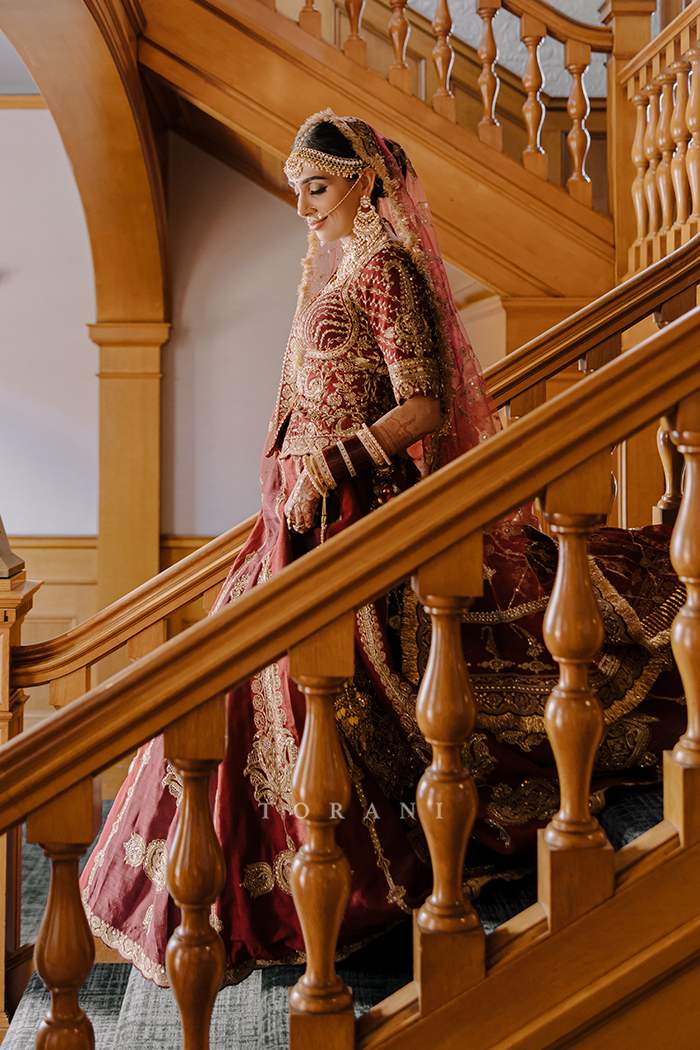 Sharlene in our Qarmazi Mazneen Lehenga Set