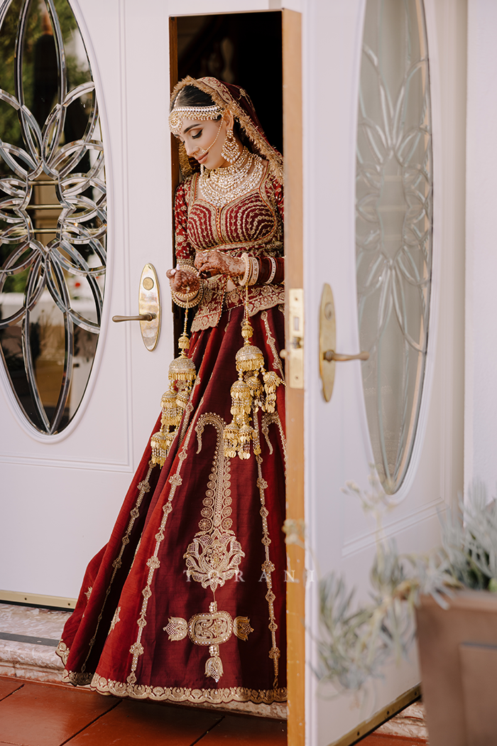Sharlene in our Qarmazi Mazneen Lehenga Set