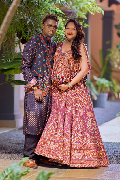 Atlee and Priya in our Laalima Raasya Abhisarika Lehenga Set and Dil Shaad Faris Bandi Set