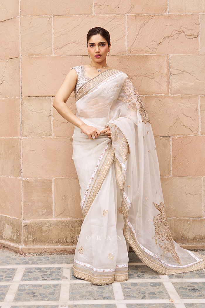 Bhumi Pednekar in our Maahe Taashi Nyra Saree Set