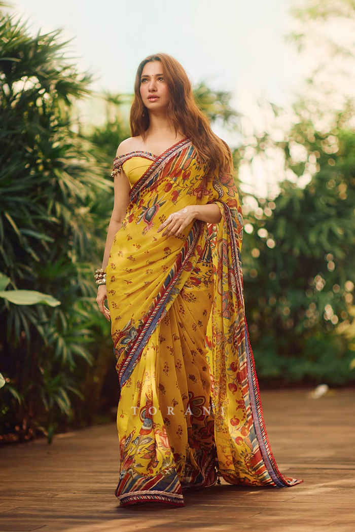 Tamannaah Bhatia in our Sunehra Amaltas Saree Set