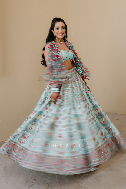 Dhruvi &amp; Shubhankar in our Firoza Dil Nawaz Custom Set