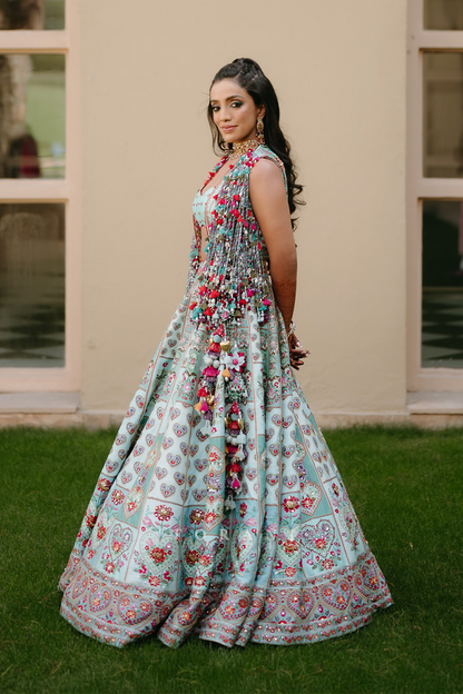 Dhruvi &amp; Shubhankar in our Firoza Dil Nawaz Custom Set