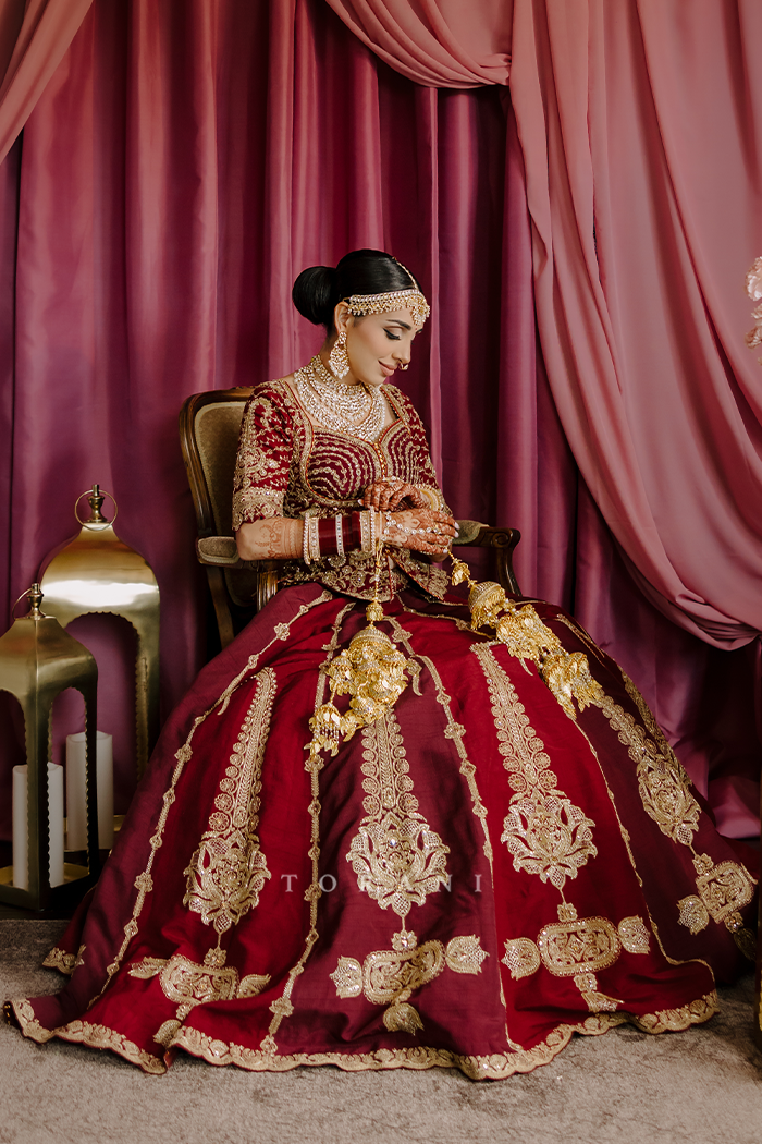 Sharlene in our Qarmazi Mazneen Lehenga Set