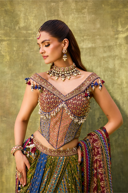 Raunika in our Tanjore Lakshmi Corset Skirt Set
