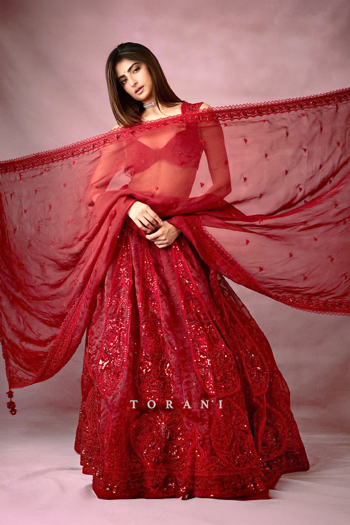 Palak Tiwari in our Surkh Saaz Lehenga Set