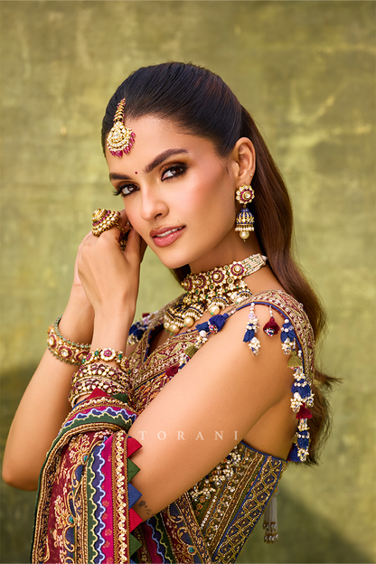 Raunika in our Tanjore Lakshmi Corset Skirt Set