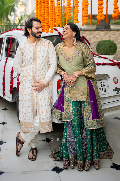 Ashna &amp; Parth in our Custom Sabeena Sharara Set and Mogra Gaurish Kurta Set