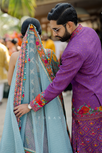 Disha &amp; Parthban in our Dil Nawaz Azmat Lehenga Set and Dil Kusha Arham Jacket Set