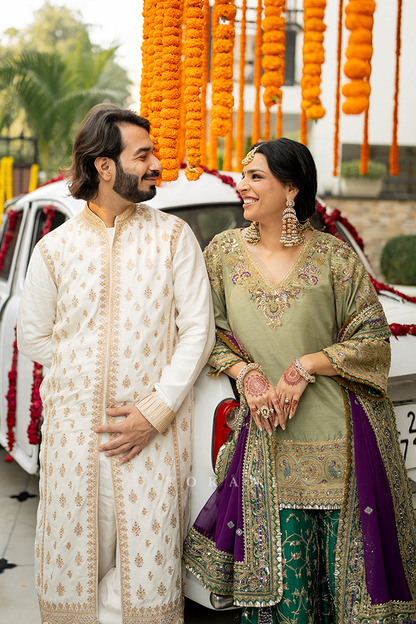 Ashna &amp; Parth in our Custom Sabeena Sharara Set and Mogra Gaurish Kurta Set