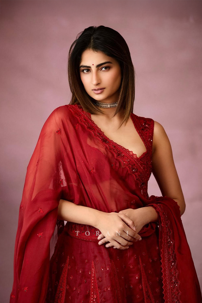 Palak Tiwari in our Surkh Saaz Lehenga Set