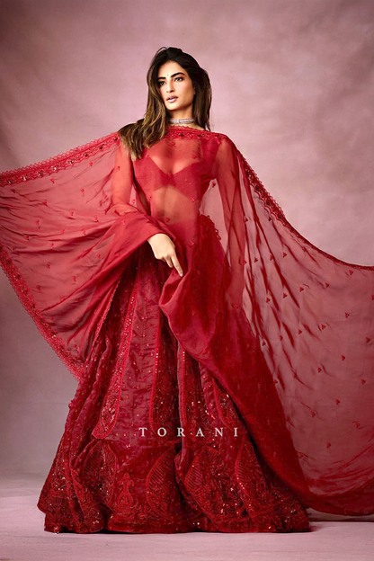 Palak Tiwari in our Surkh Saaz Lehenga Set