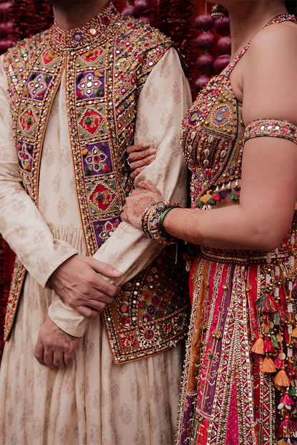 Shruti Bhargava &amp; Shubham Torani in our Custom Patola Set