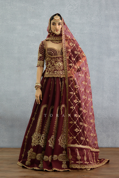 Qarmazi Mazneen Lehenga Set
