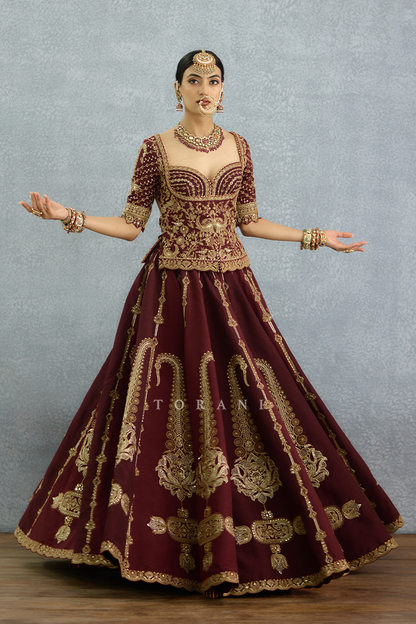 Qarmazi Mazneen Lehenga Set