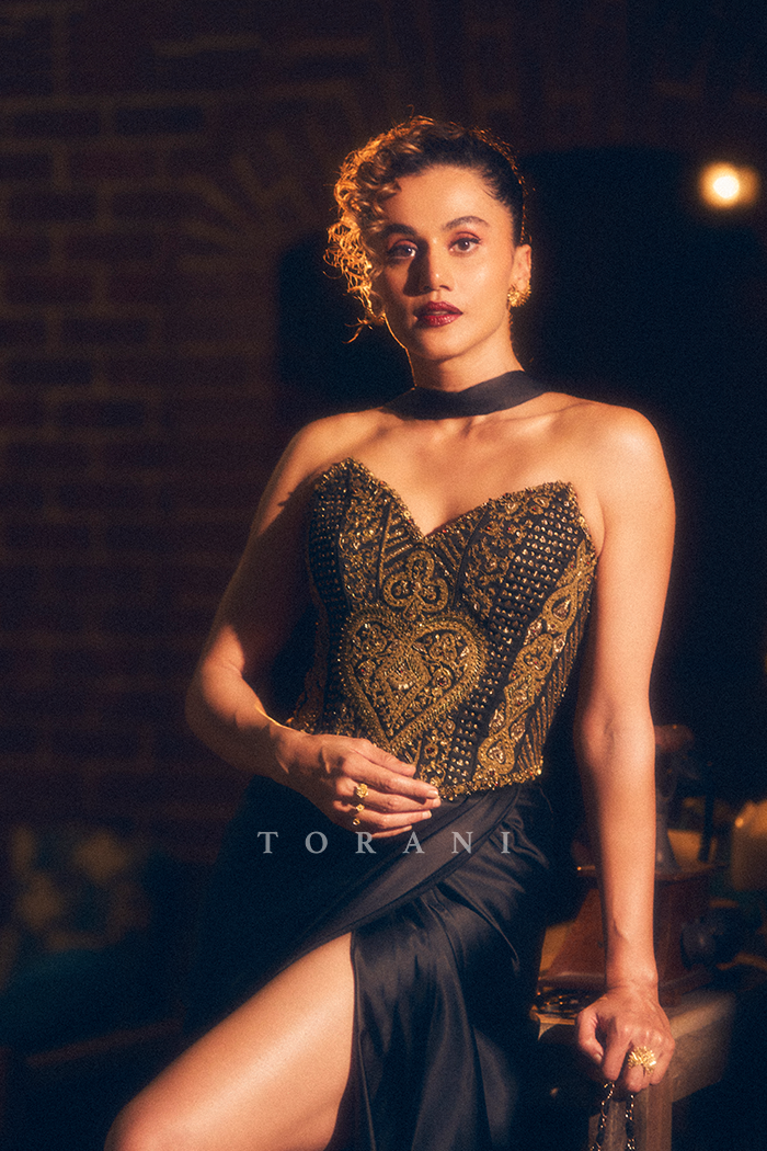 Taapsee Pannu In Our Syah Akira Corset &amp; Skirt with Dupatta