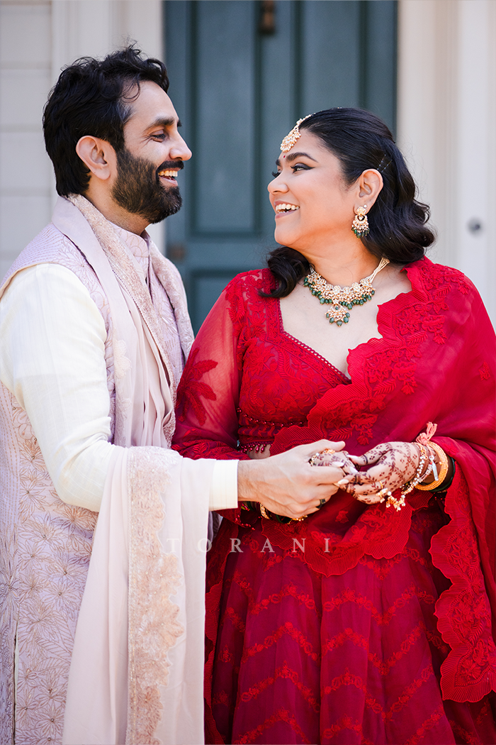 Malvika in our Surkh Indira Pankhuri Lehenga Set