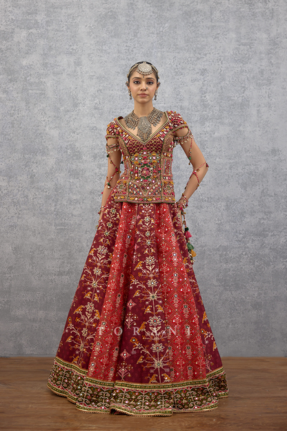 Surkh Raktika Manchitra Lehenga Set