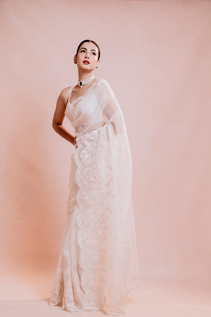 Sonal In Our Swetah Oshma Saree Set