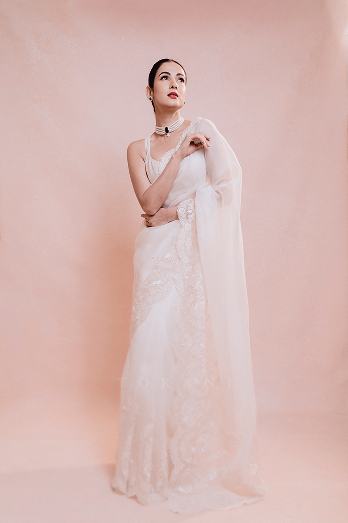 Sonal In Our Swetah Oshma Saree Set