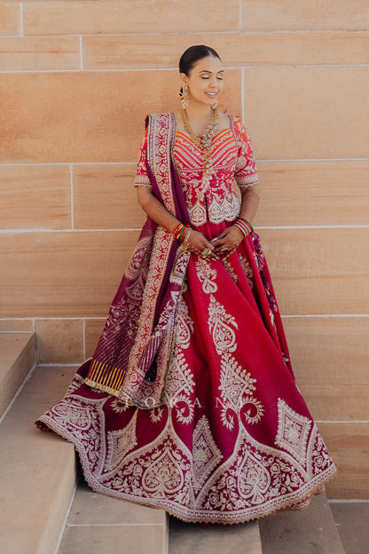 Utkarsha &amp; Pragun in our  Custom Hiral Lehenga Set and  Dil Kusha Arham Jacket Set