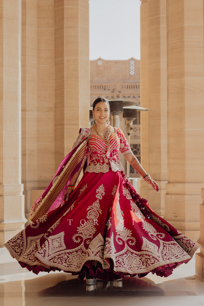 Utkarsha &amp; Pragun in our  Custom Hiral Lehenga Set and  Dil Kusha Arham Jacket Set