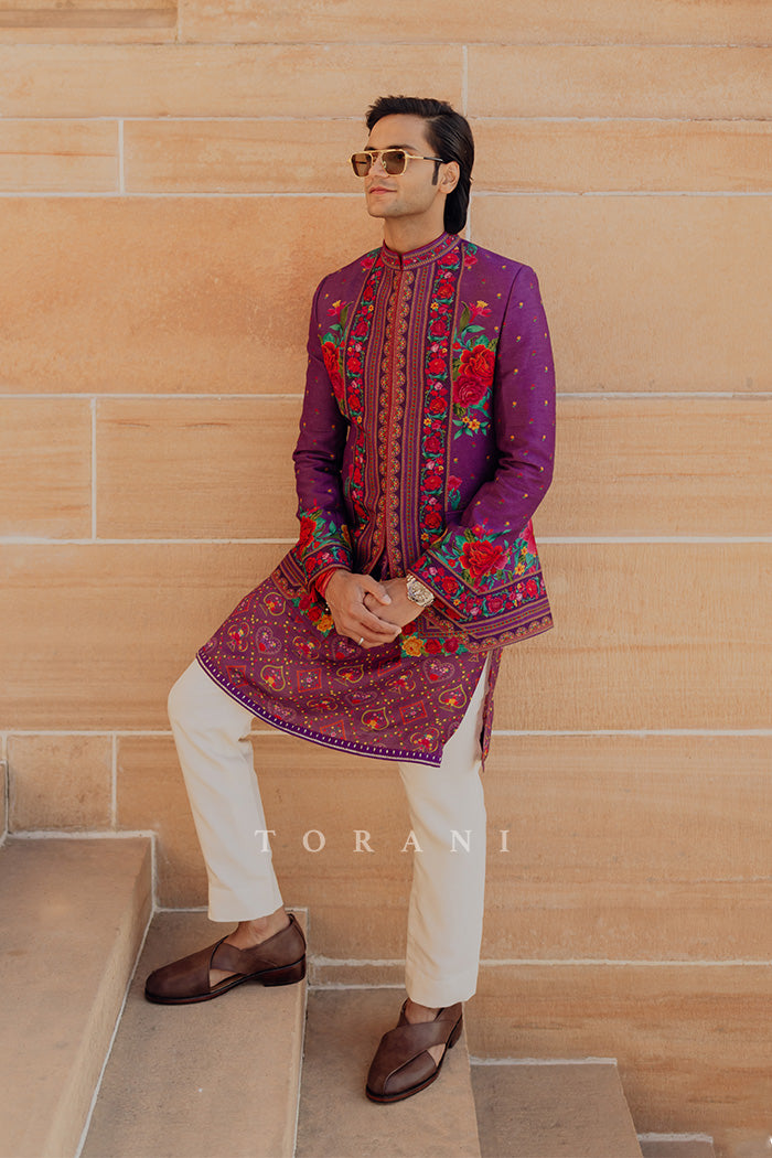 Utkarsha &amp; Pragun in our  Custom Hiral Lehenga Set and  Dil Kusha Arham Jacket Set