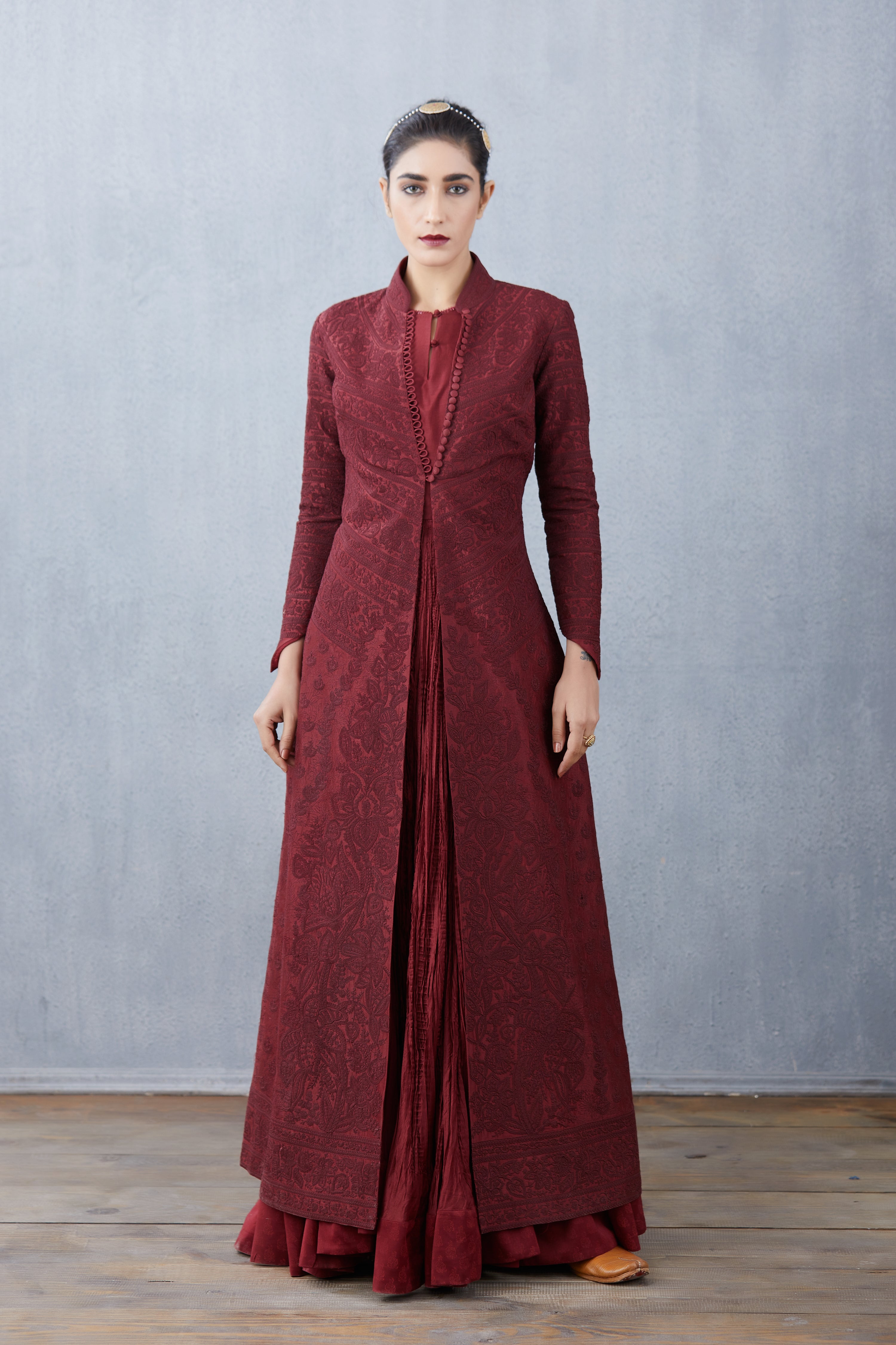 Dhaani Grey Handwoven Cap Sleeve Woolen Jacket