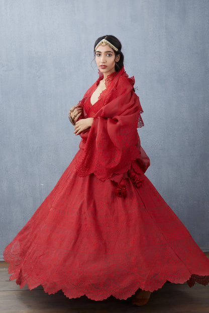 Nicole Mehta In Our Surkh Advaita Lehenga Set