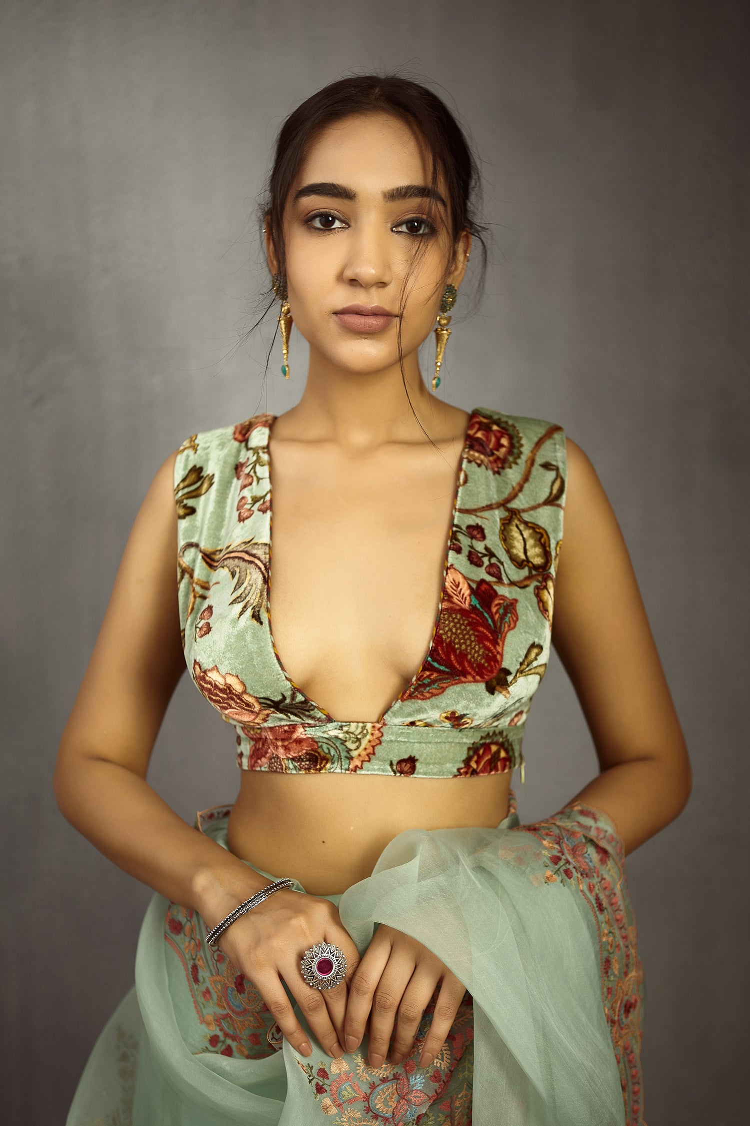 printed velvet blouse by Torani India