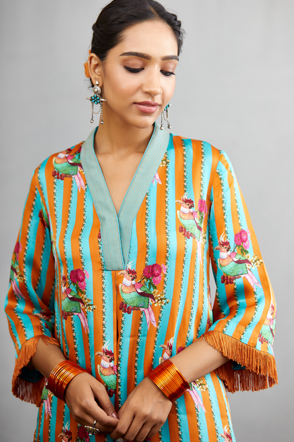 digital printed V-neck kurta