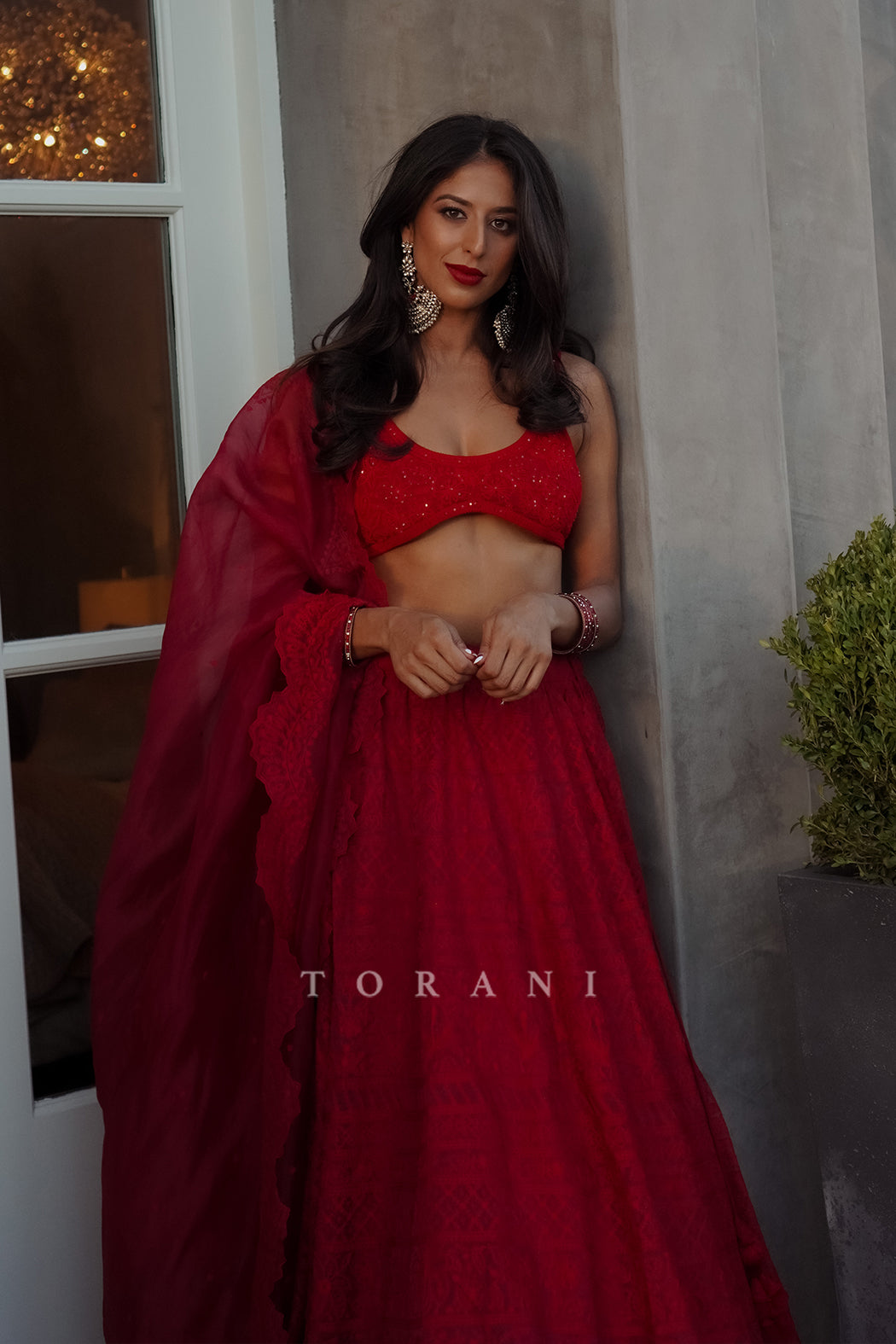Nicole Mehta In Our Surkh Advaita Lehenga Set